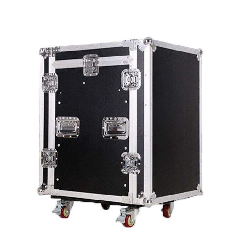 12U flight case Kenya front view, closed butterfly latches and recessed handles, heavy-duty road case