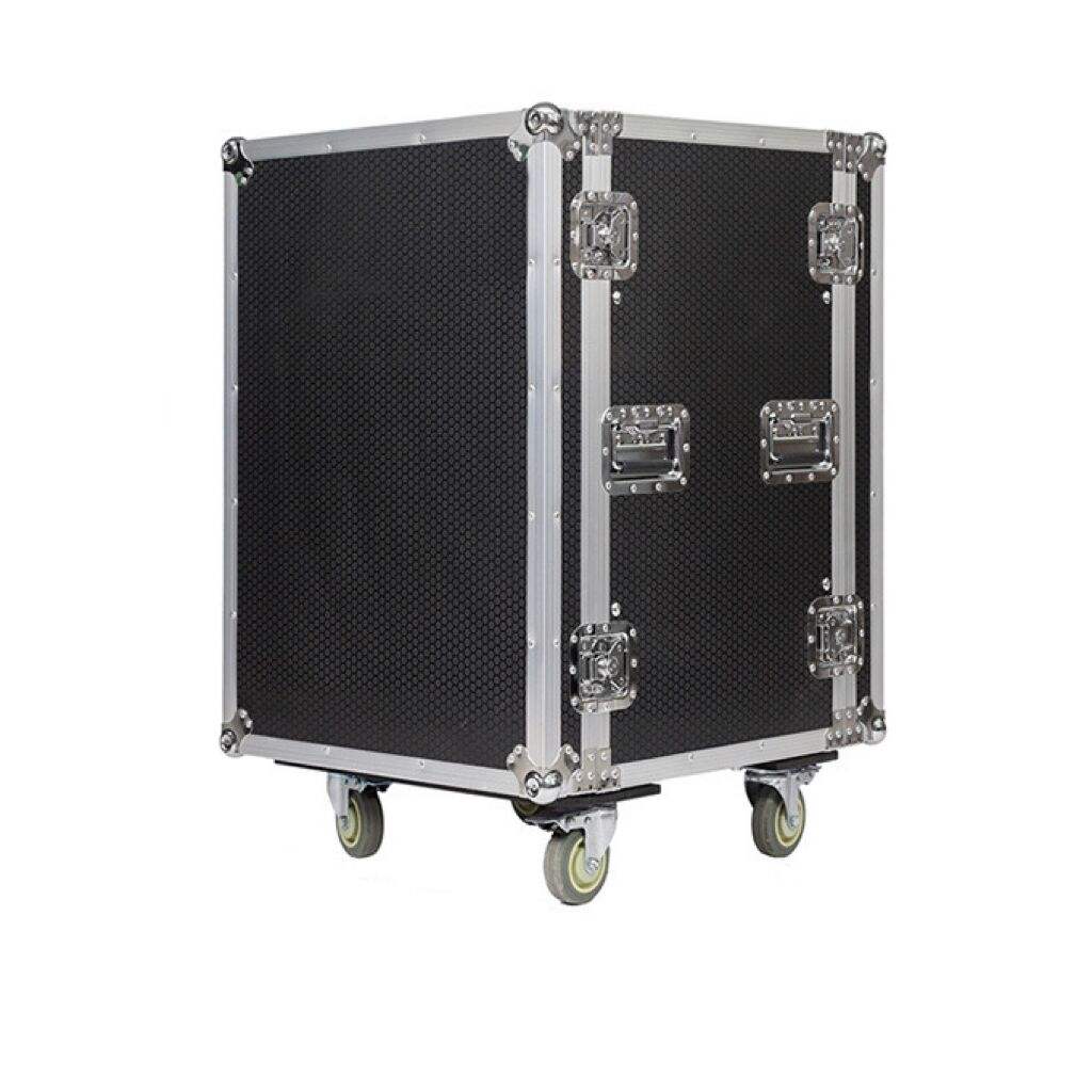 12U flight case Kenya open front cover showing 12 rack unit rails for audio equipment mounting