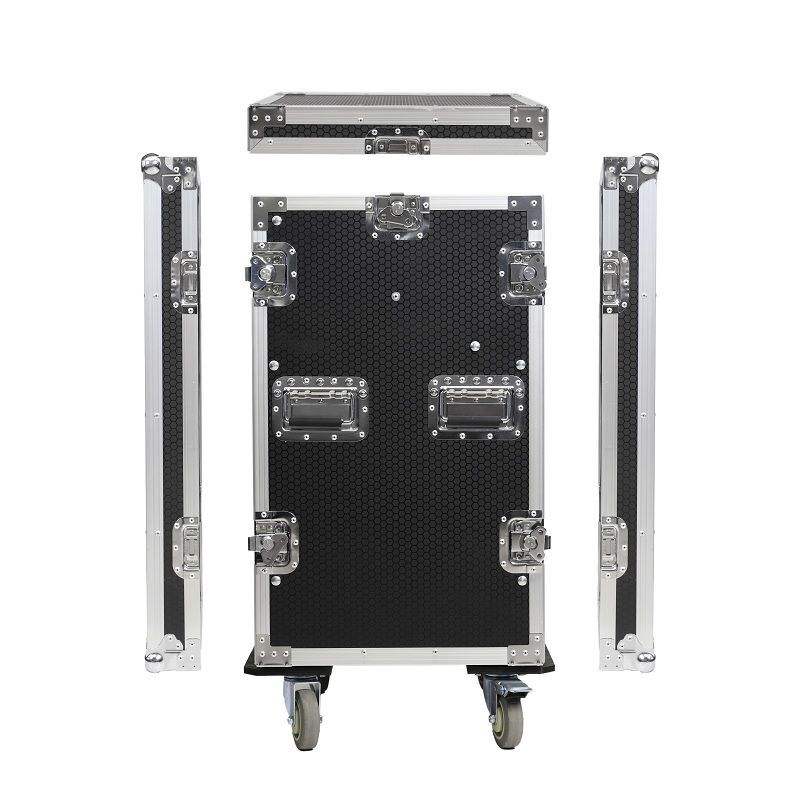 12U flight case Kenya steel ball corners and reinforced aluminum edging detail, rackmount road case