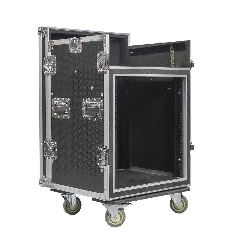 12U flight case Kenya steel ball corners and reinforced aluminum edging detail, rackmount road case