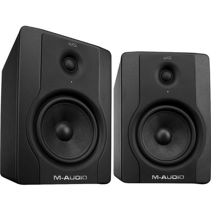 M-Audio BX5 D2 studio monitor Kenya — pair shown at different angles, front view with 5-inch woofer and tweeter`