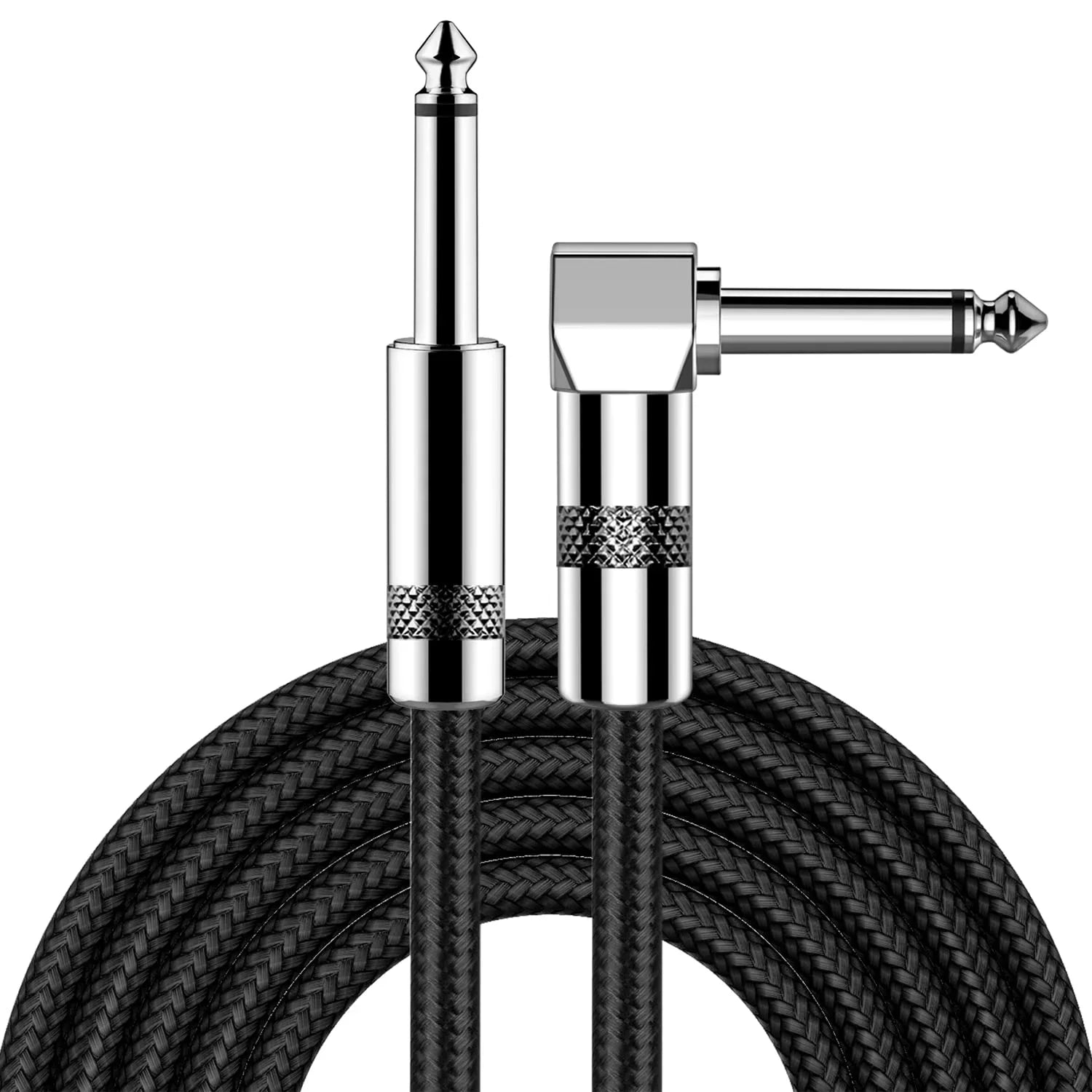 1/4 Inch Right Angled to Straight Guitar Cable – TS 6.35mm Male Instrument Mono 6.5mm Cord for Electric Guitar, Mandolin, Pro Audio - ZAMAR AUDIO SOLUTIONS