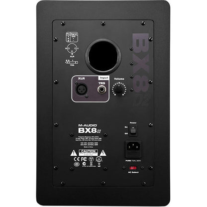 M-Audio BX8 D2 studio monitor Kenya — rear panel showing XLR and TRS balanced inputs, volume knob, Acoustic Space switch, and power port