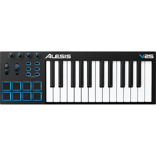 Alesis V25 MIDI controller Kenya top-down flat view showing full control surface, pads, knobs, buttons and keys