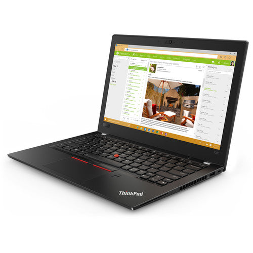 ThinkPad X280 notebook Kenya — three-quarter right view, open lid showing social media app on screen and ThinkPad badge