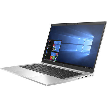 HP EliteBook 830 G7 Kenya angled right rear view showing slim profile, keyboard and Windows 10 on display