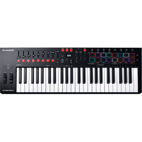 M-Audio Oxygen Pro 49 Kenya top-down view showing full control surface, keys, pads and faders