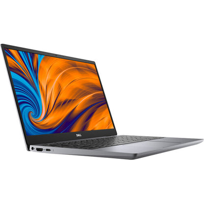 Dell Latitude 3320 Kenya – right-angle view, open lid, colorful display, silver chassis, USB-C ports visible on left