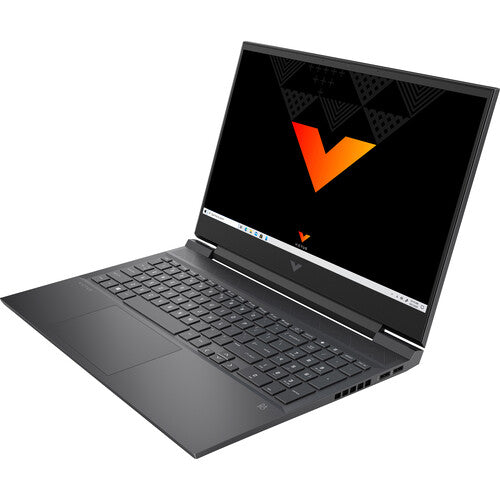 HP Victus 16 Kenya three-quarter right-side view showing keyboard, display hinge and side vents