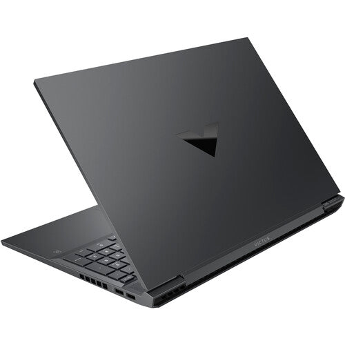HP Victus 16 Kenya rear lid view showing Victus triangle logo on dark grey chassis