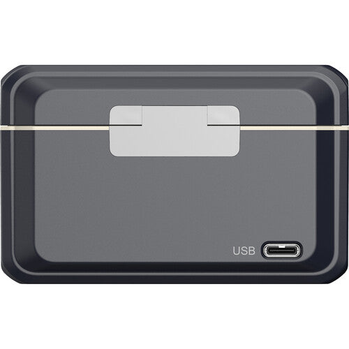 Hollyland Lark M2 Kenya charging case rear showing USB-C charging port and hinge clip
