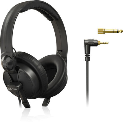 Behringer BH30 studio headphones Kenya displayed alongside detachable straight cable and gold 6.35mm adapter
