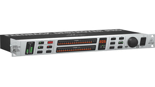 A Meyer Sound FXS2000 FX Signal Processor rack unit with a silver front panel, black rear panel, LED indicator lights, and a large rotary control knob on a white background.