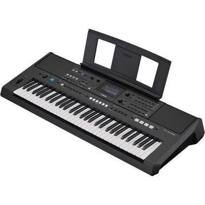 Yamaha PSR-E483 Kenya portable keyboard angled view showing Live Control Knobs and Pitch Bend wheel