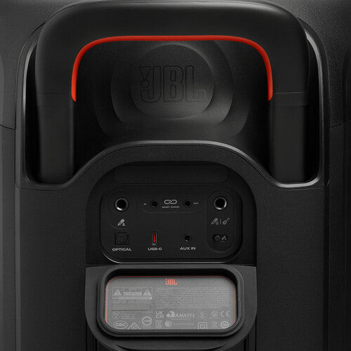 JBL PartyBox 330 Kenya rear panel showing Optical, USB-C, AUX IN ports and mic guitar inputs