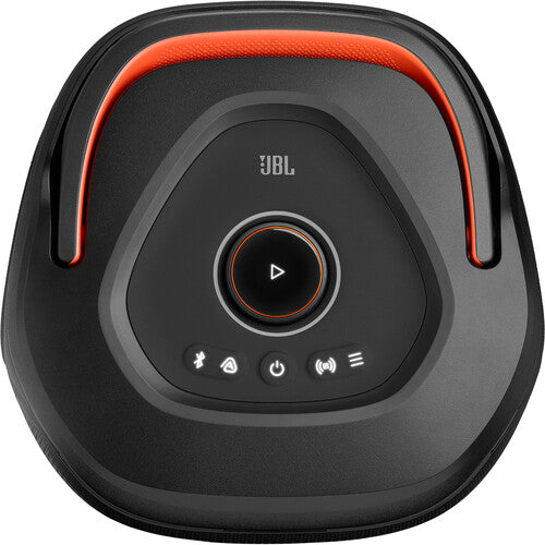 JBL PartyBox 130 Kenya top-down view showing control panel with play button, Bluetooth and power icons