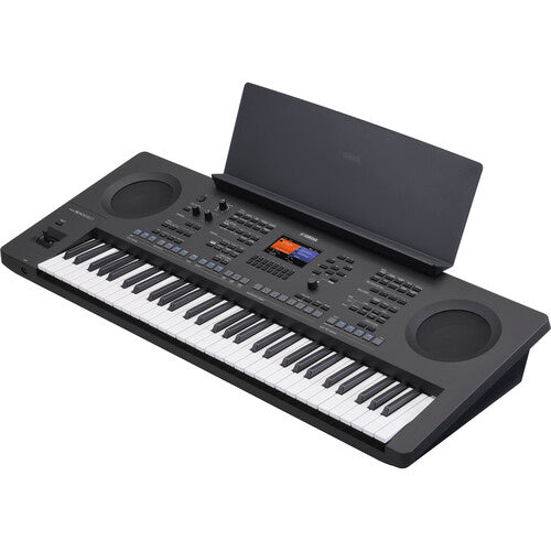 Yamaha PSR-SX620 arranger keyboard Kenya angled 3/4 view with music rest raised on white background`