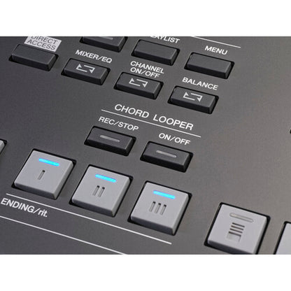Yamaha PSR-SX620 arranger keyboard Kenya Chord Looper and Mixer EQ buttons with blue LED indicators`