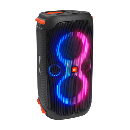JBL PartyBox 110 portable speaker with dynamic LED lights and sturdy splashproof design.