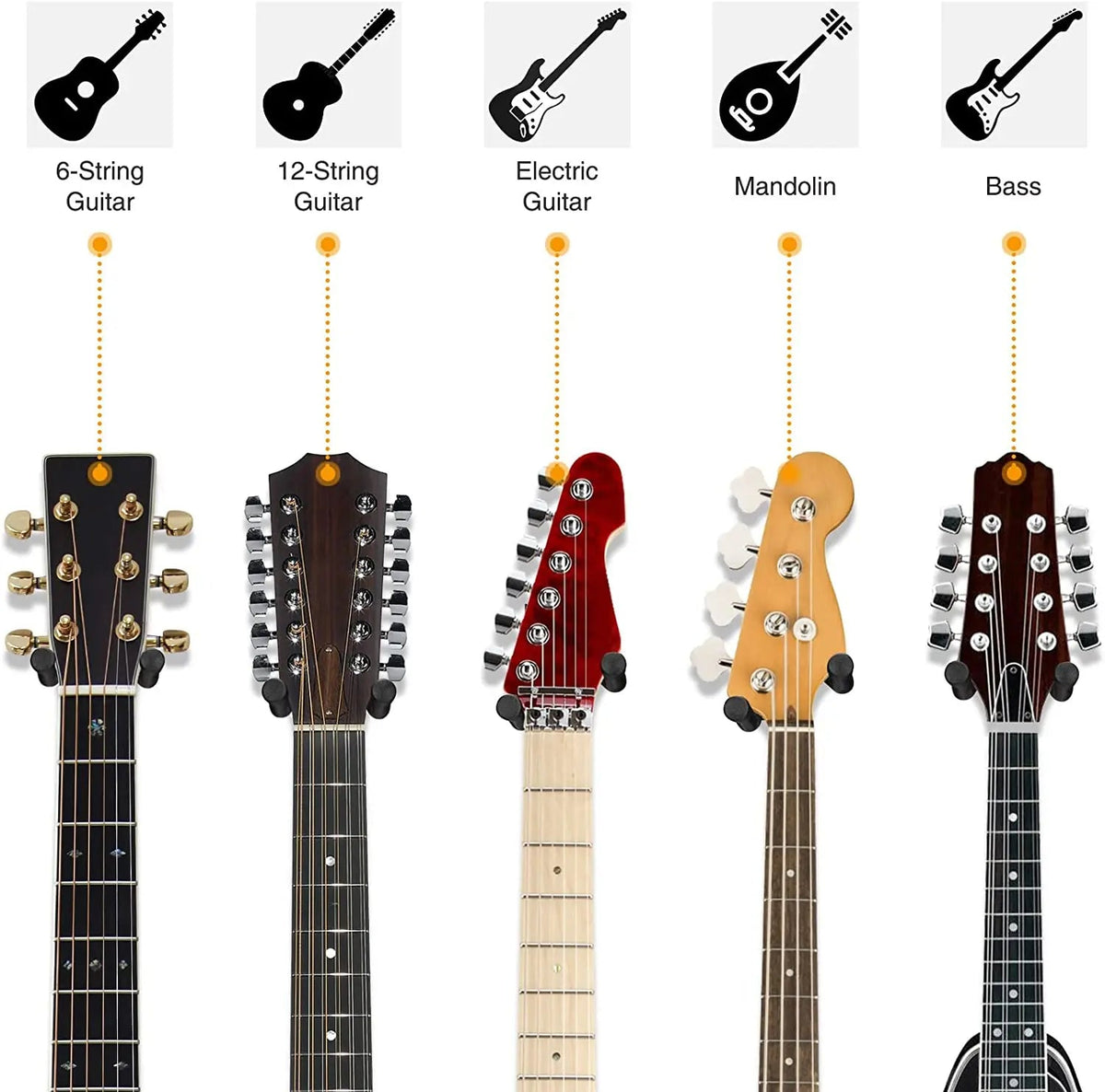 2 Pack Guitar Wall Mount Hanger – For Acoustic, Electric Guitar, Bass, Mandolin, Banjo, Ukulele, Anti-Slip V-Shape Design - ZAMAR AUDIO SOLUTIONS