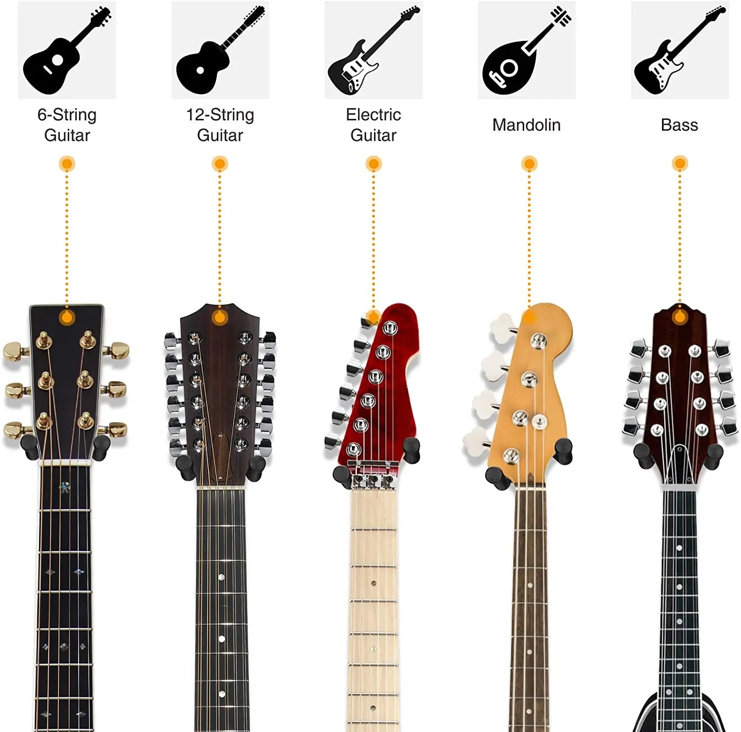 2 Pack Guitar Wall Mount Hanger – For Acoustic, Electric Guitar, Bass, Mandolin, Banjo, Ukulele, Anti - Slip V - Shape Design - ZAMAR AUDIO SOLUTIONS