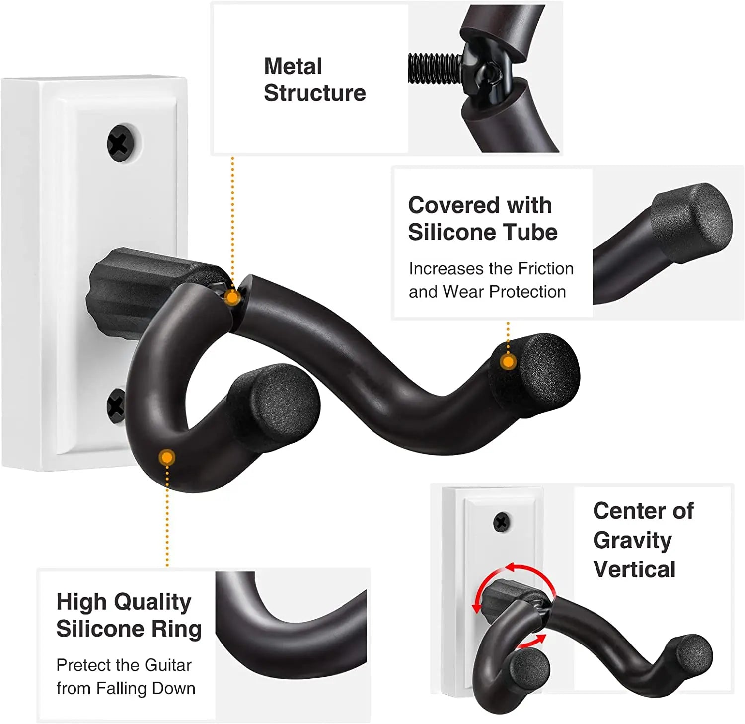 2 Pack Guitar Wall Mount Hanger – For Acoustic, Electric Guitar, Bass, Mandolin, Banjo, Ukulele, Anti - Slip V - Shape Design - ZAMAR AUDIO SOLUTIONS