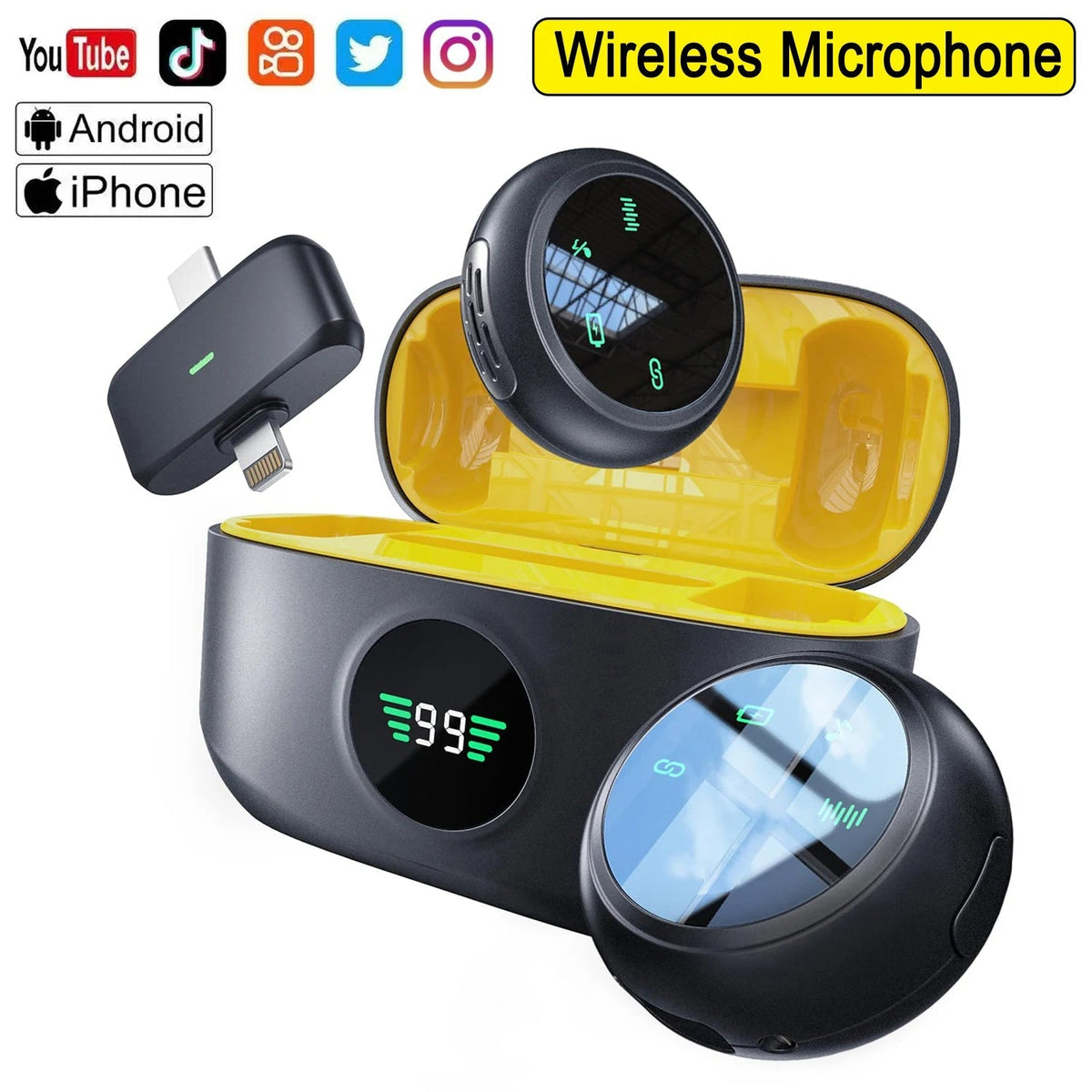 2in1 Wireless Lavalier Lapel Microphone – For iPhone, iPad, Android, Magnetic Clip, Charging Case, Live Broadcast, Video Vlog - ZAMAR AUDIO SOLUTIONS