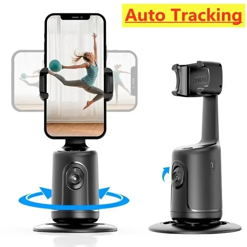 360° face tracking phone holder Kenya in black shown from front angle on white background