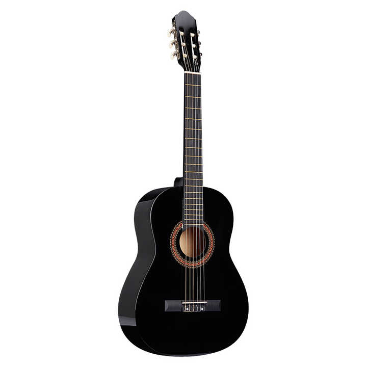 classical acoustic guitar Kenya — 39-inch full-size nylon string guitar in gloss black finish, front view
