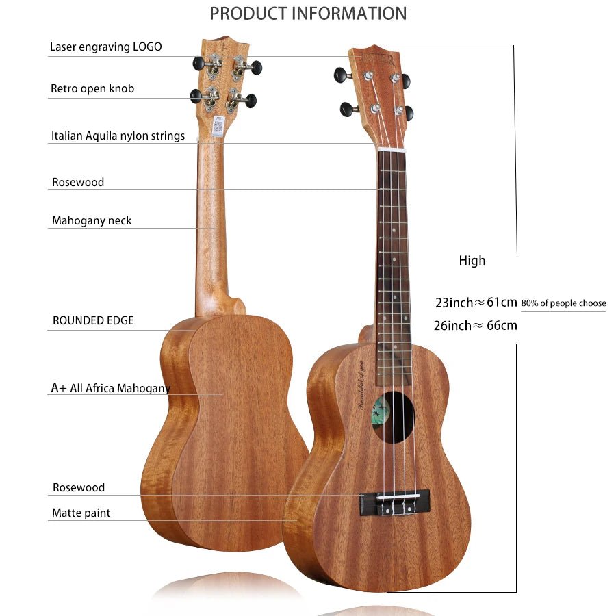 4 Strings 21 Inch Ukulele – Hawaiian Acoustic Musical Guitar, Mahogany with Satin Finish, Ideal Gift for Guitar Music Lovers - ZAMAR AUDIO SOLUTIONS