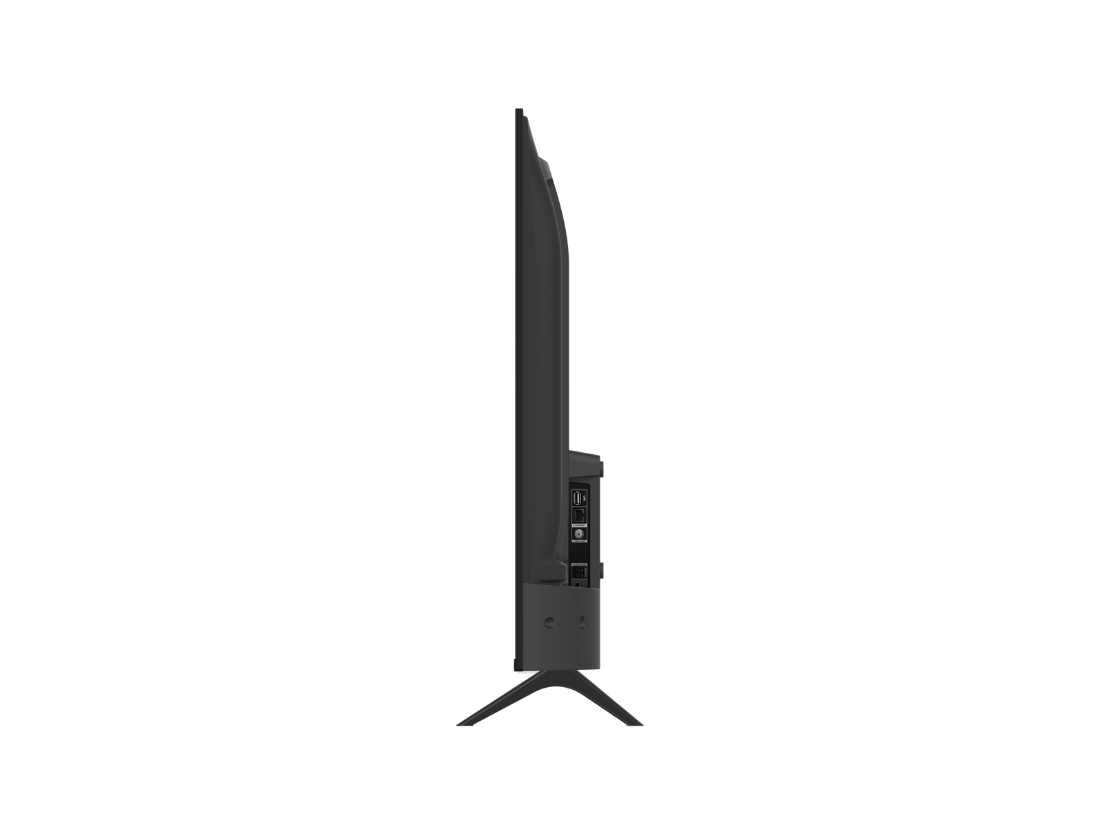 Close-up of the TCL S5400 Android TV’s connectivity panel showing HDMI, USB, and Bluetooth icons.