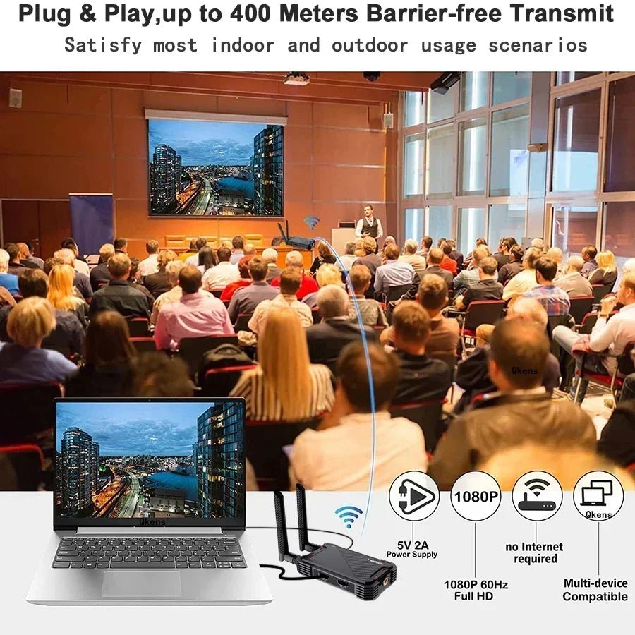 400M Wireless HDMI Extender Video Transmitter and Receiver – Plug & Play Dual Display for Laptop, PC, TV Box, Camera to TV, Projector - ZAMAR AUDIO SOLUTIONS
