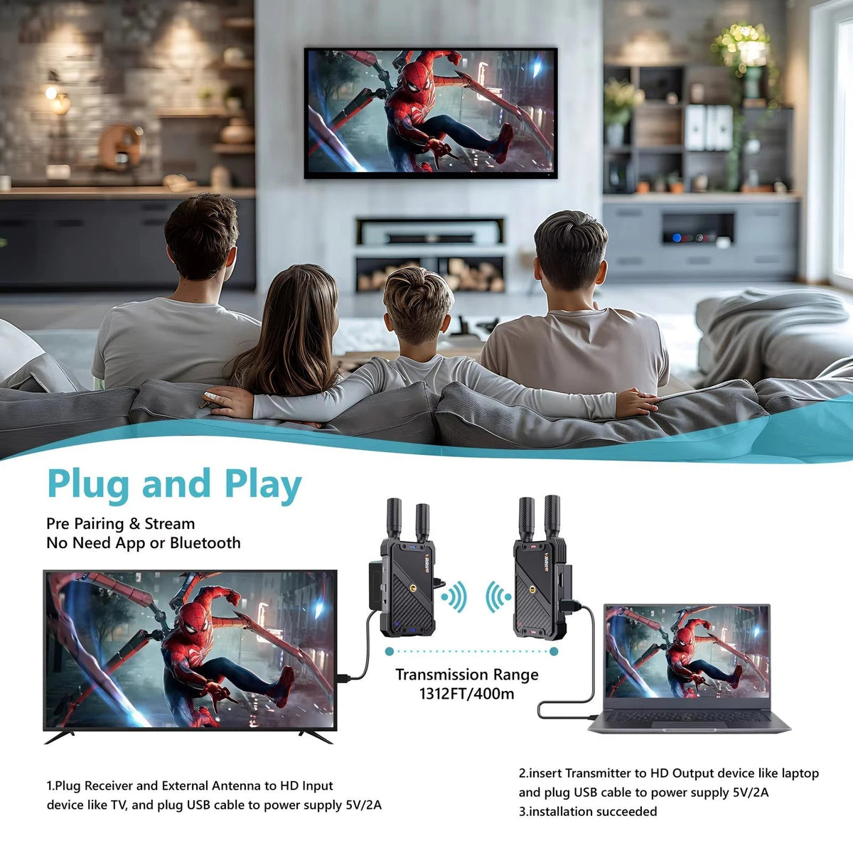 400m Wireless WiFi HDMI Extender – Dual Display Transmitter and Receiver for Church, Camera Live Streaming, Battery-Supported - ZAMAR AUDIO SOLUTIONS