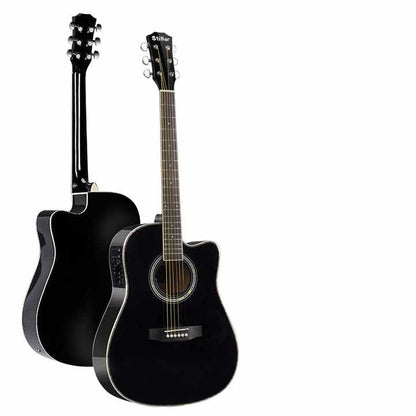 41-inch acoustic electric guitar Kenya — black cutaway front and back view, choose Ibanez Fender or Yamaha