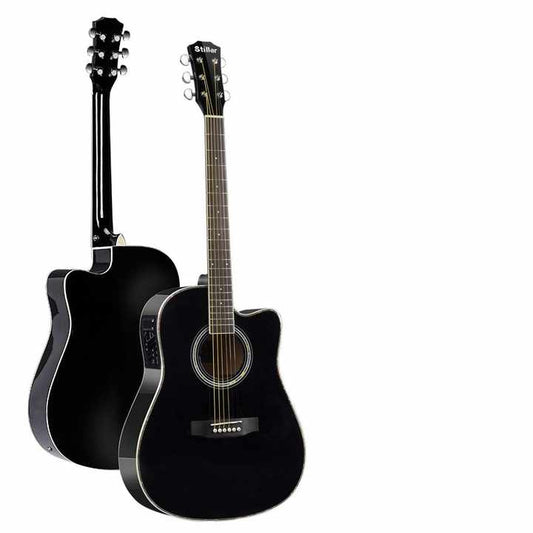 41-inch acoustic electric guitar Kenya — black cutaway front and back view, choose Ibanez Fender or Yamaha