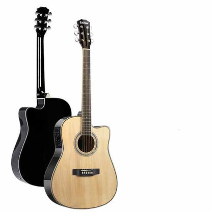 41-inch acoustic electric guitar Kenya — natural spruce and black cutaway colour options side by side