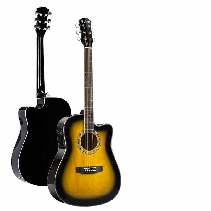 41-inch acoustic electric guitar Kenya — sunburst and black cutaway finish comparison front and back