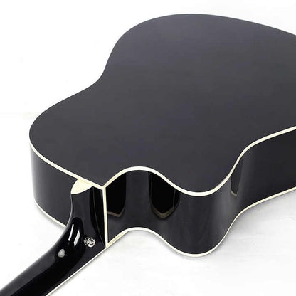 41-inch acoustic electric guitar Kenya — black dreadnought body back panel and neck heel detail