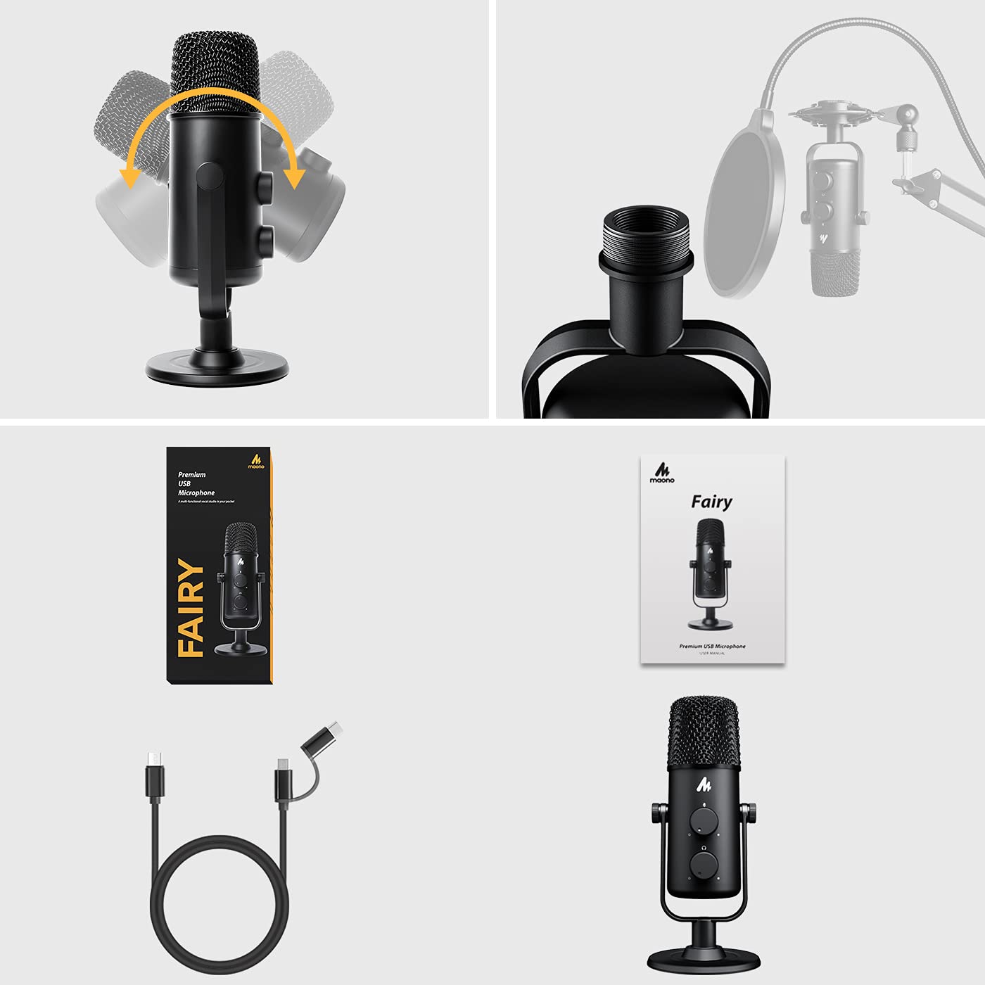 MAONO Fairy USB Microphone — Multi‑Pattern Condenser Mic (USB‑C/USB‑A)