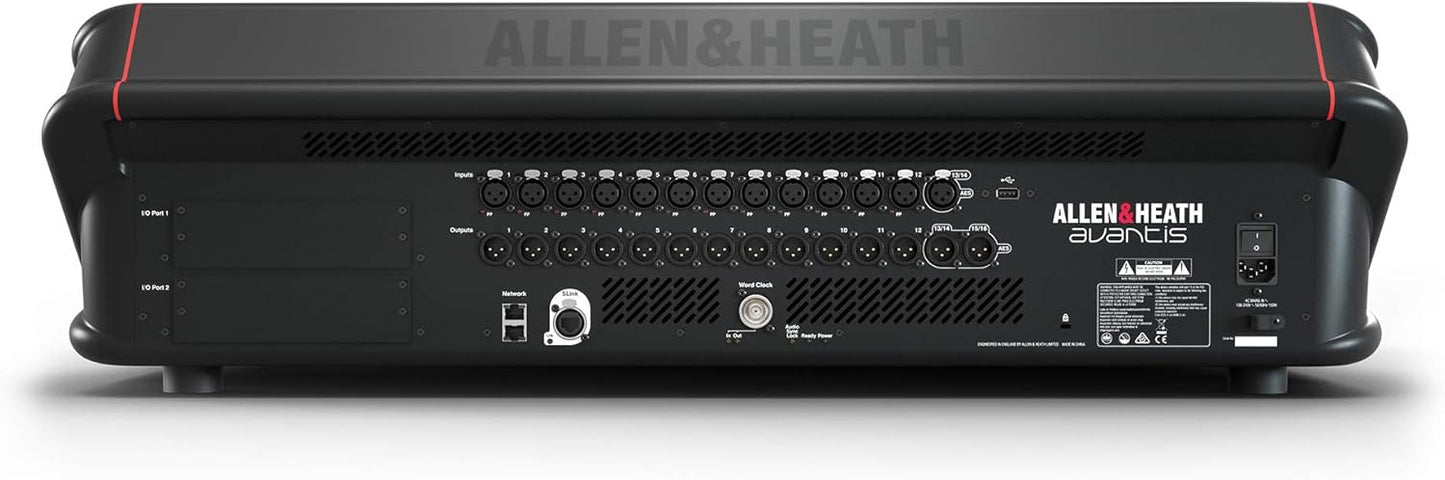 Back view of an Allen & Heath Avantis audio equipment unit on a white background