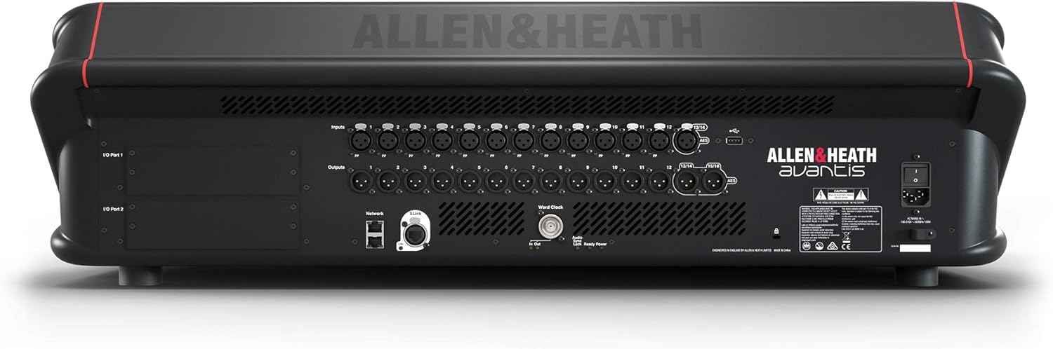 Back view of an Allen & Heath Avantis audio equipment unit on a white background