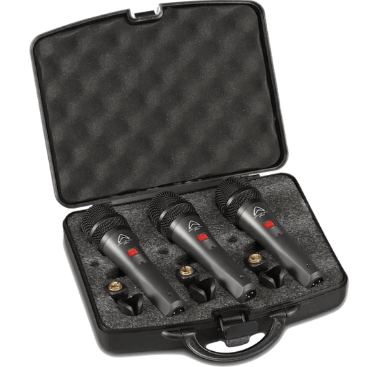 Wharfedale DM5.0S 3‑piece dynamic vocal microphone set in ABS carry case — Kenya