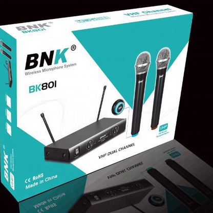 BNK BK801 — Dual Wireless Microphone System (2 Handheld, Stage & Church)