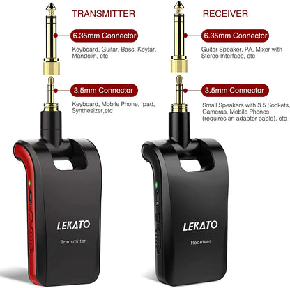 LEKATO WS-60 2.4GHz Wireless Guitar System — Transmitter + Receiver Kit