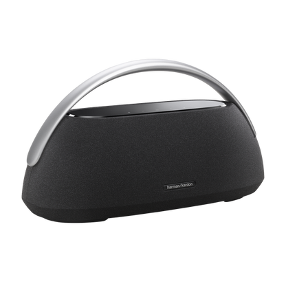 Close-up view of the Harman Kardon Go + Play 3's refined design showcasing its elegant interface and quality finish.