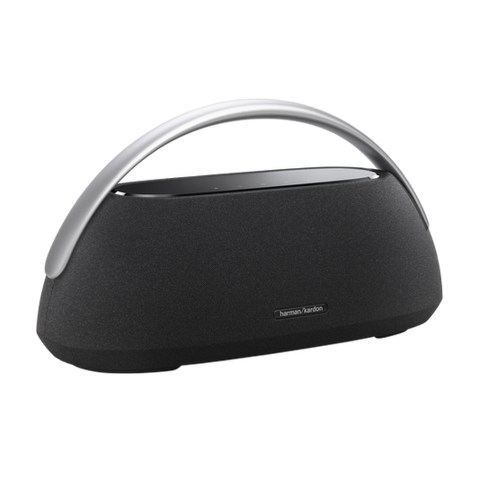 Close-up view of the Harman Kardon Go + Play 3's refined design showcasing its elegant interface and quality finish.