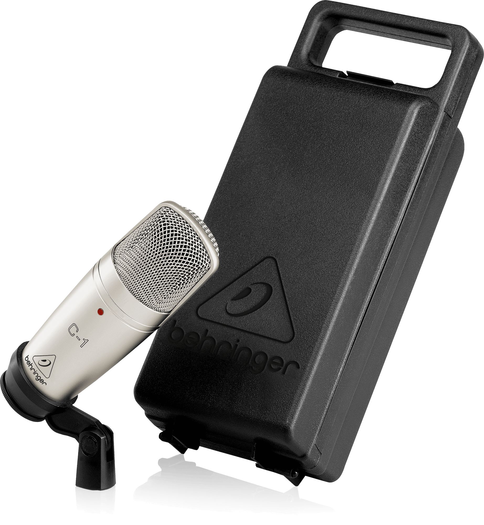 highlighting its professional build and LED phantom power indicator.