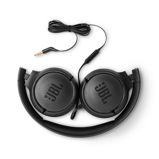 Front view of JBL Tune 500 on-ear headphones showing padded ear cups and foldable hinge.