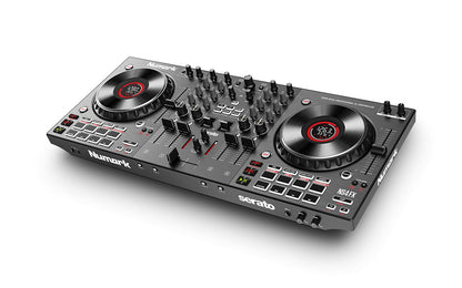 DJ controller with 'Numark' and 'Serato' branding on a white background