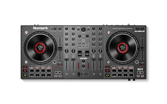 DJ controller with Numark branding on a white background